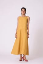 Senaka Yellow Linen Panelled Dress view 1