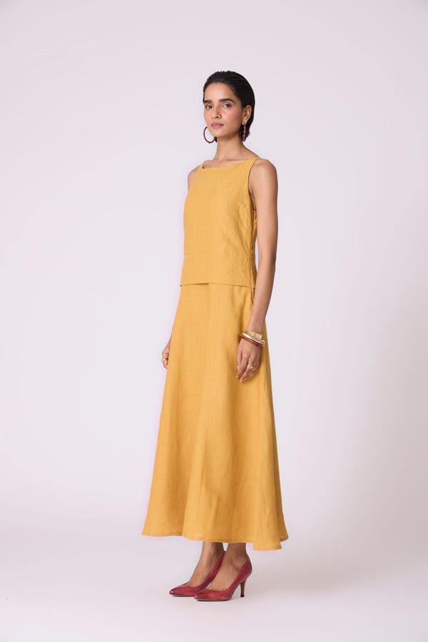The Summer House — Senaka Yellow Linen Panelled Dress