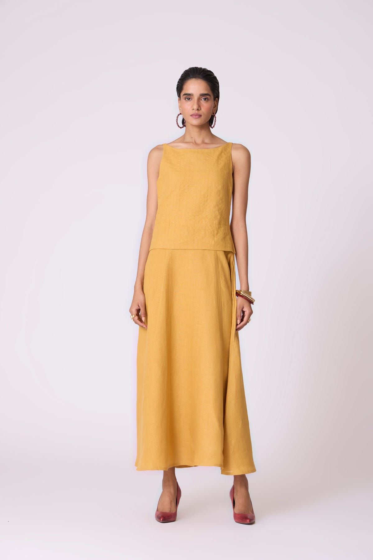 Senaka Yellow Linen Panelled Dress - image 3