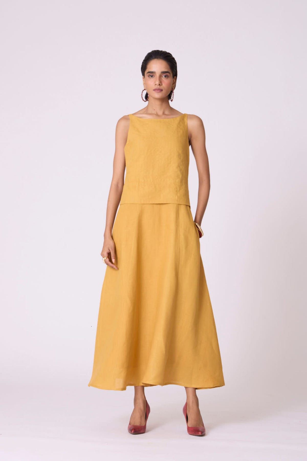 Senaka Yellow Linen Panelled Dress - image 7