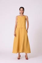 Senaka Yellow Linen Panelled Dress view 7