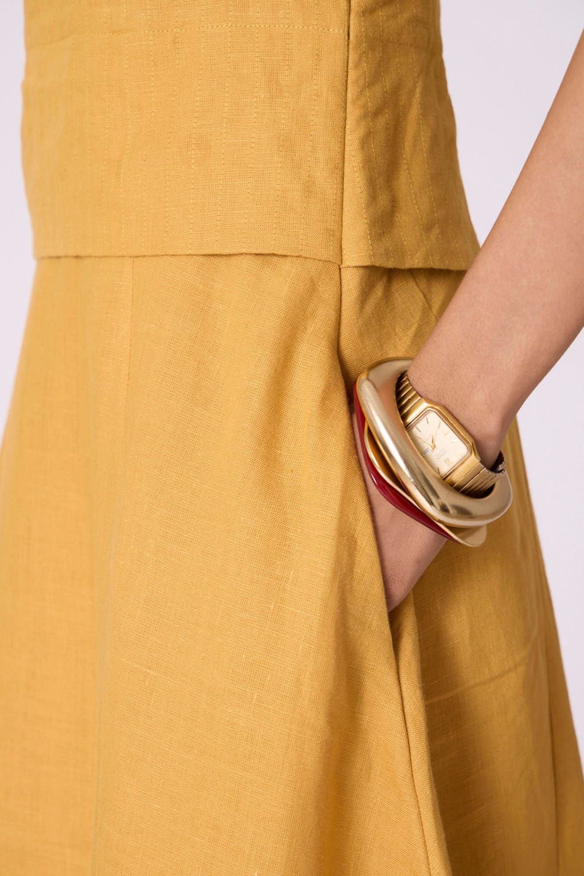 Senaka Yellow Linen Panelled Dress - image 8