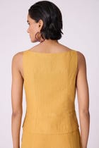 Senaka Yellow Linen Panelled Dress view 9