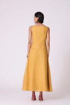 Senaka Yellow Linen Panelled Dress view 10