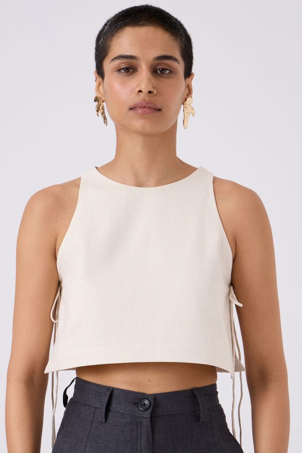 The Summer House — Tia Cropped Handspun Khadi Tie Top