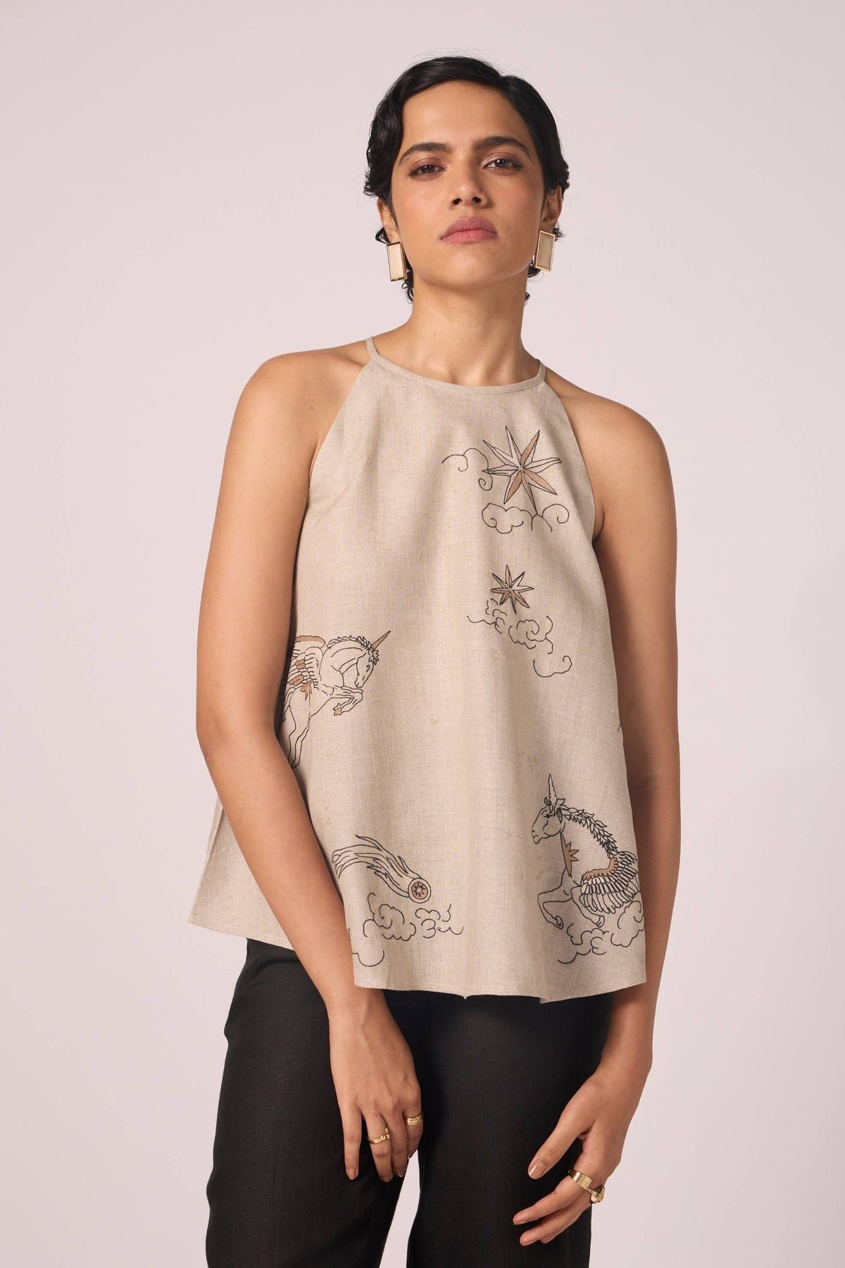 Maarah Beige Linen Halter Top - image 1