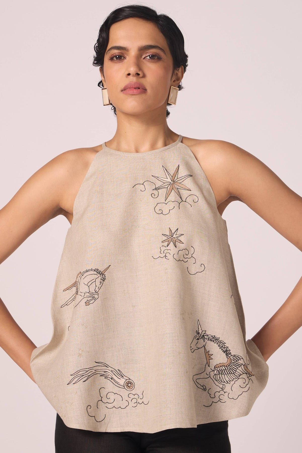 Maarah Beige Linen Halter Top - image 11