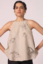 Maarah Beige Linen Halter Top view 11