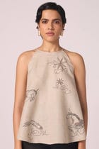 Maarah Beige Linen Halter Top view 2