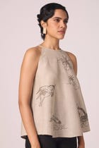 Maarah Beige Linen Halter Top view 3
