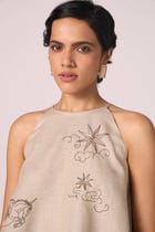 Maarah Beige Linen Halter Top view 10