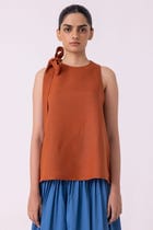 Granger Rust Linen Halter Top view 1