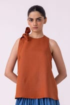 Granger Rust Linen Halter Top view 4