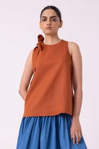 Granger Rust Linen Halter Top view 6