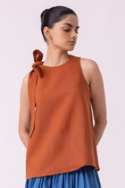 Granger Rust Linen Halter Top view 8