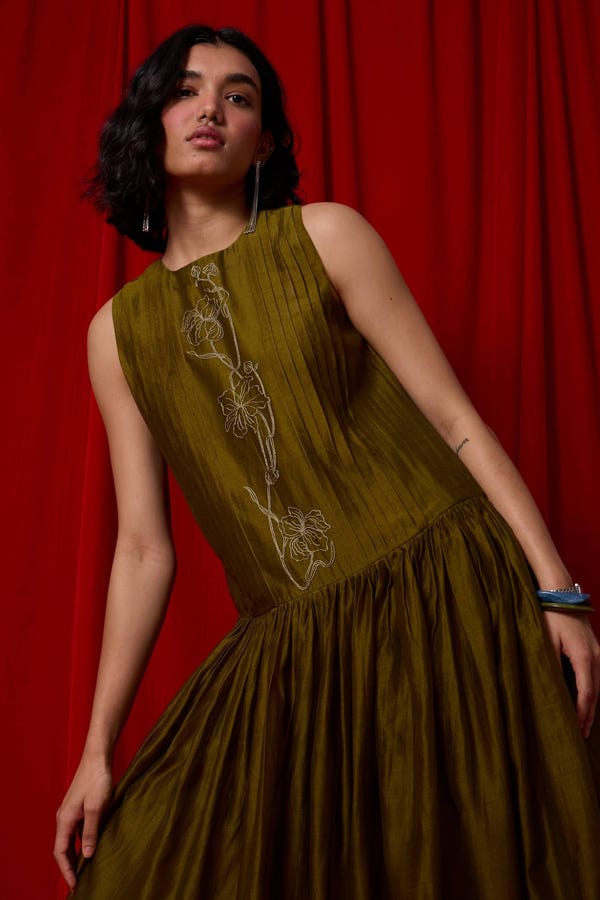 The Summer House — Oleg Green Handwoven Maxi Dress