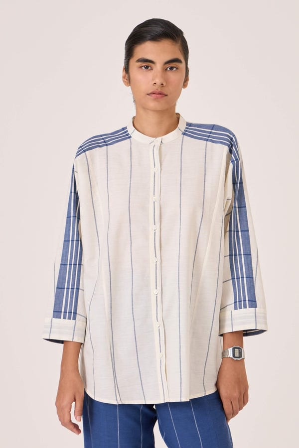 The Summer House — Amer Off White Handwoven Boxy Shirt