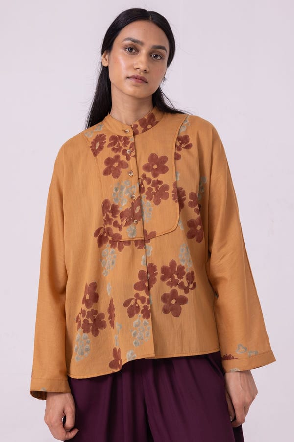 The Summer House — Taro Floral Hand Printed Top