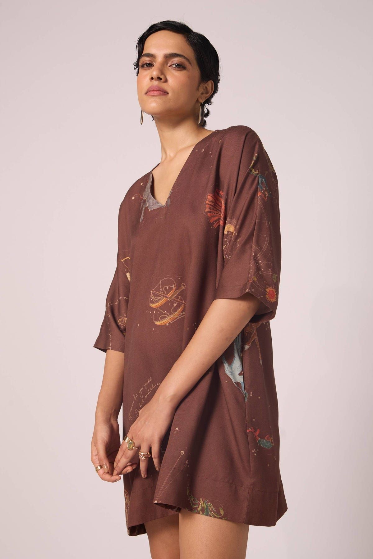 Stad Brown Zodiac Print Shift Dress - image 11