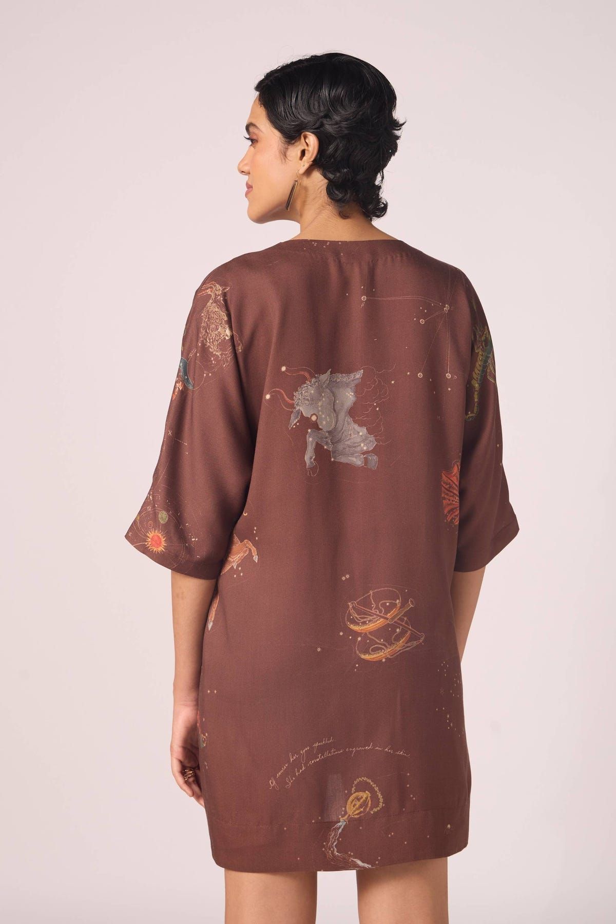 Stad Brown Zodiac Print Shift Dress - image 13