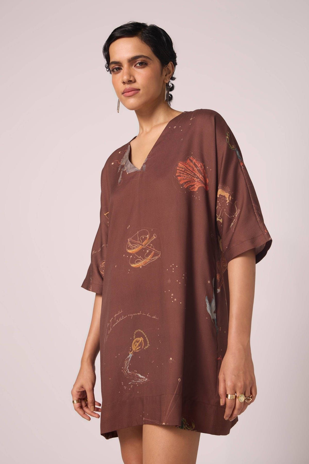 Stad Brown Zodiac Print Shift Dress - image 5