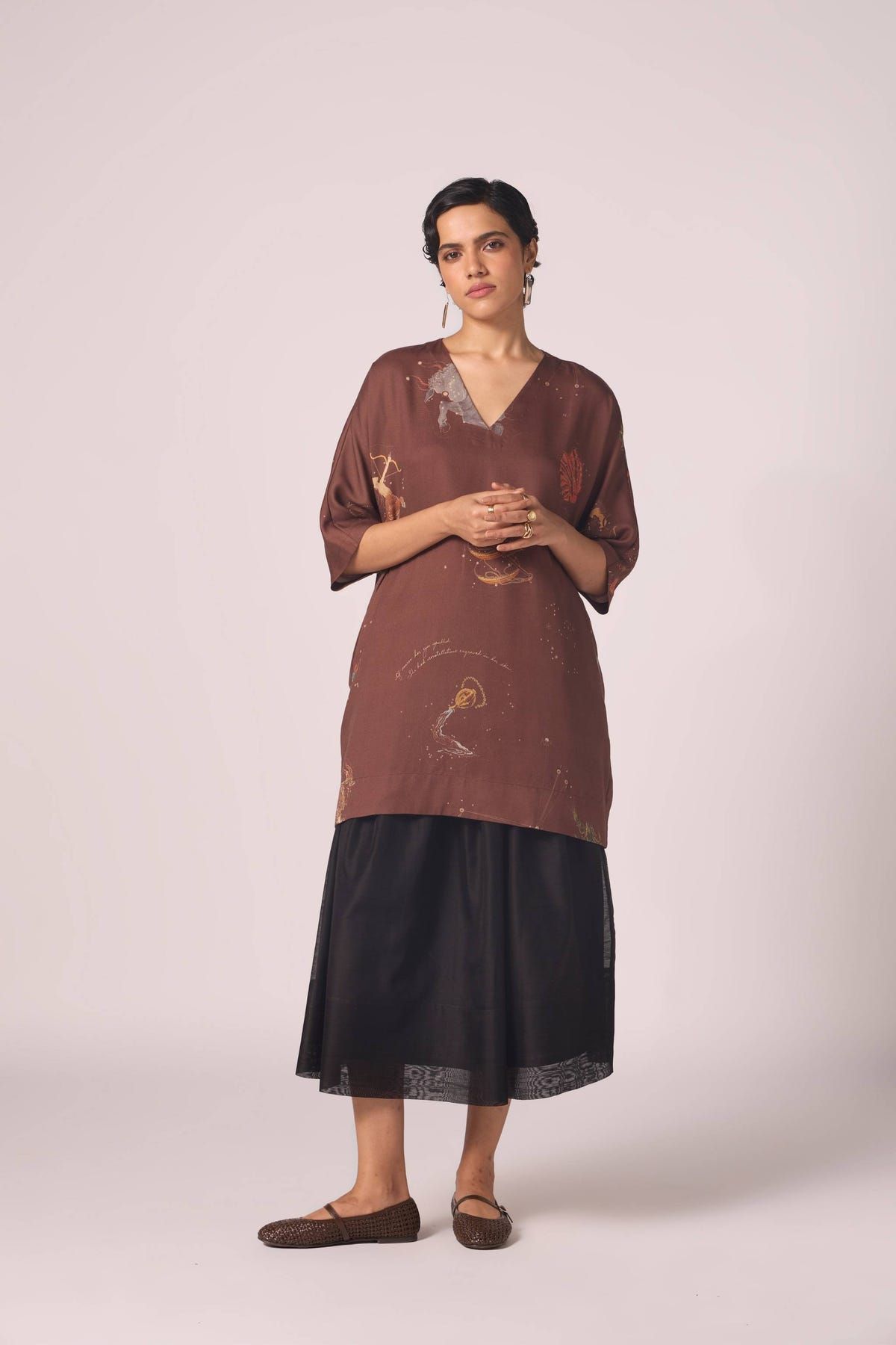 Stad Brown Zodiac Print Shift Dress - image 6