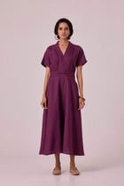 Miyake Purple Linen Midi Dress view 1