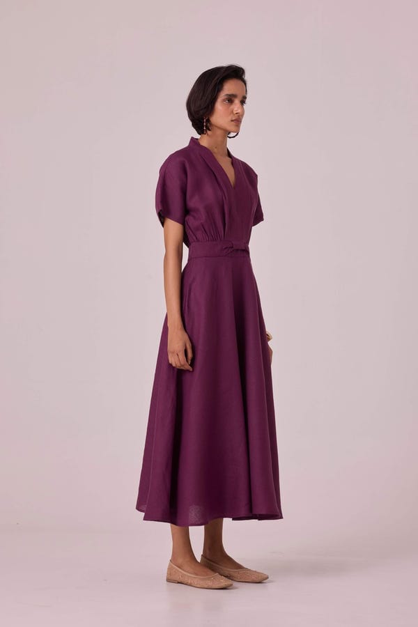 The Summer House — Miyake Purple Linen Midi Dress