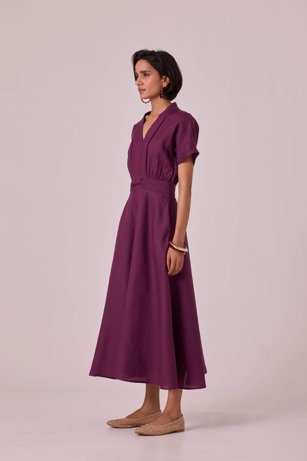 Miyake Purple Linen Midi Dress - image 3