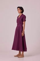 Miyake Purple Linen Midi Dress view 3