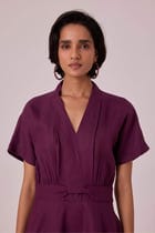 Miyake Purple Linen Midi Dress view 4