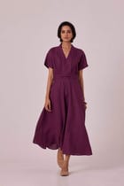 Miyake Purple Linen Midi Dress view 7