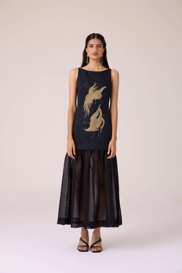 The Summer House — Astra Black Embroidered Maxi Dress