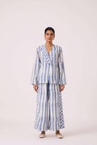 Ivan Blue Striped Ikat Pants view 3