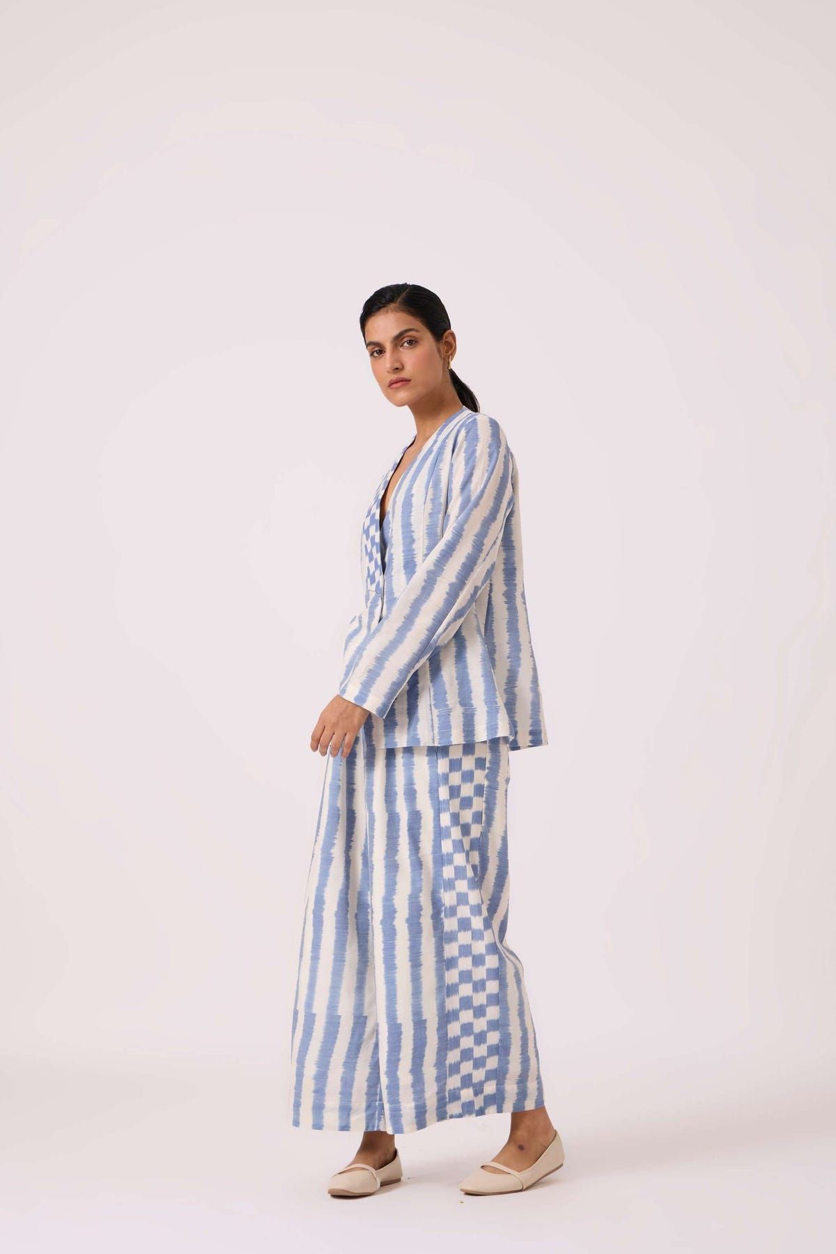 Ivan Blue Striped Ikat Pants - image 5