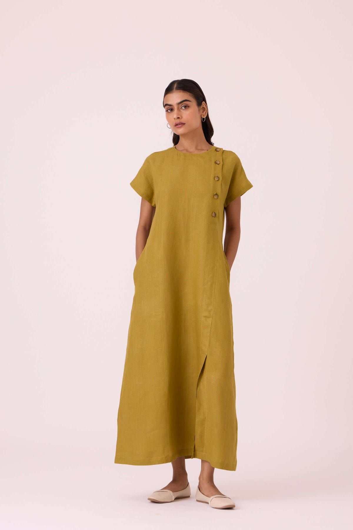 Liza Olive Linen Dress - image 11