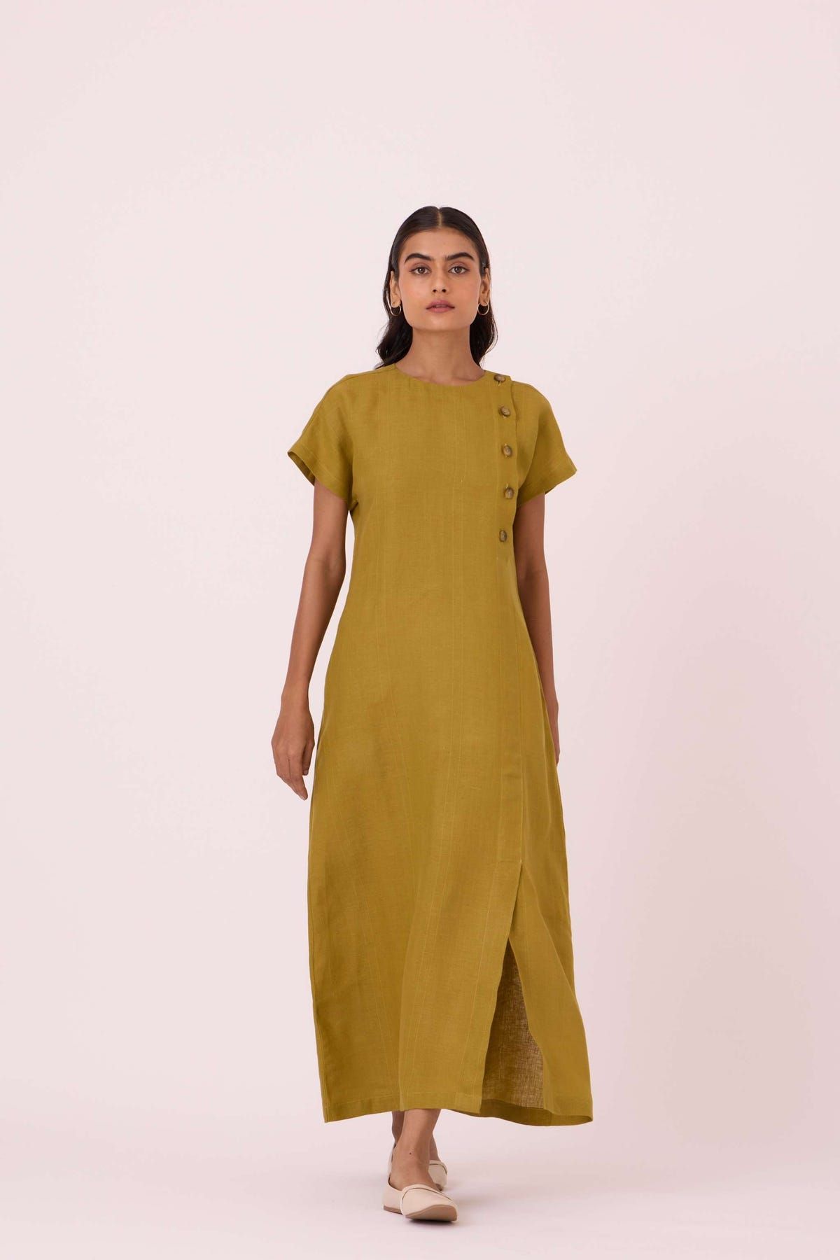 Liza Olive Linen Dress - image 2