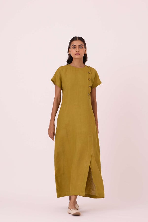 The Summer House — Liza Olive Linen Dress