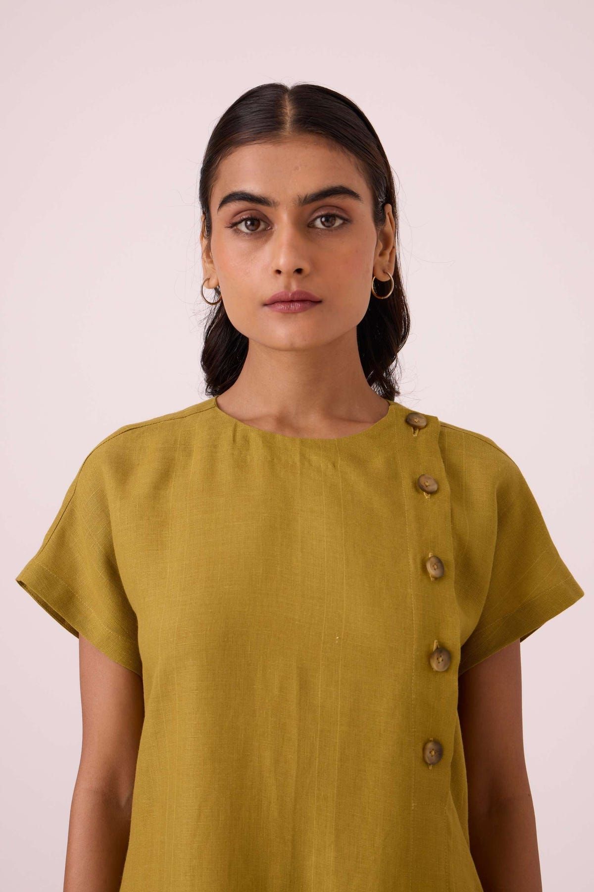 Liza Olive Linen Dress - image 3