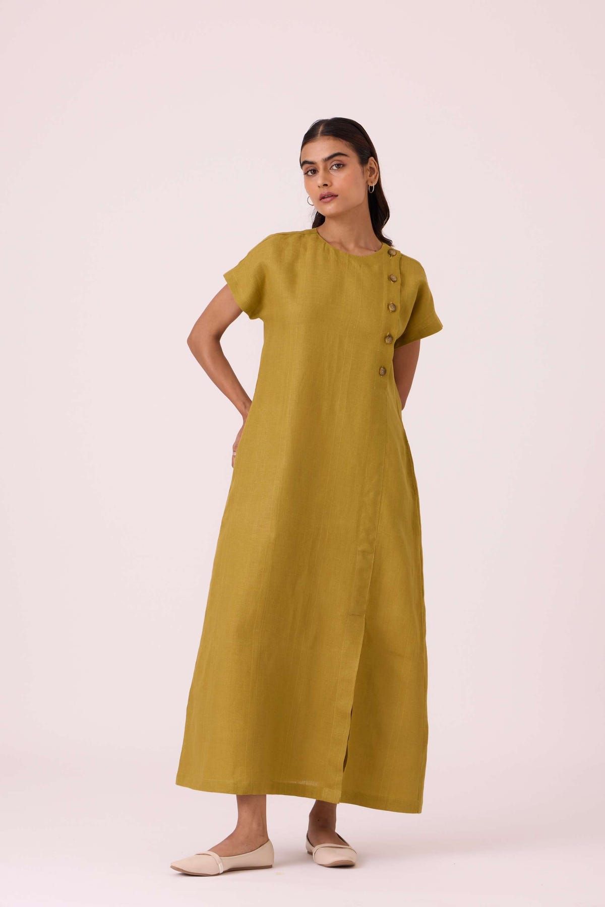 Liza Olive Linen Dress - image 5