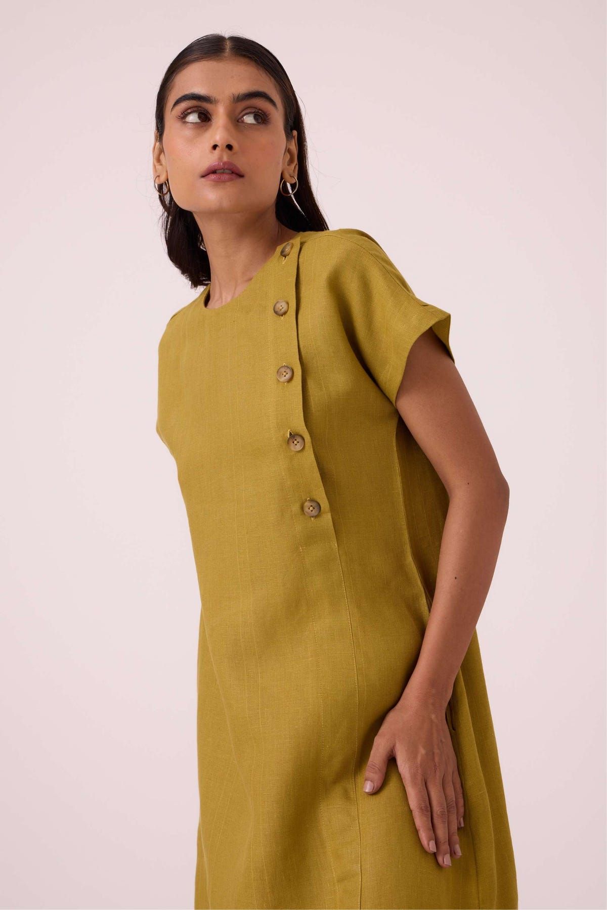 Liza Olive Linen Dress - image 6