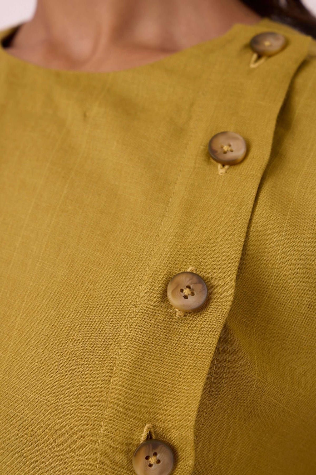 Liza Olive Linen Dress - image 7