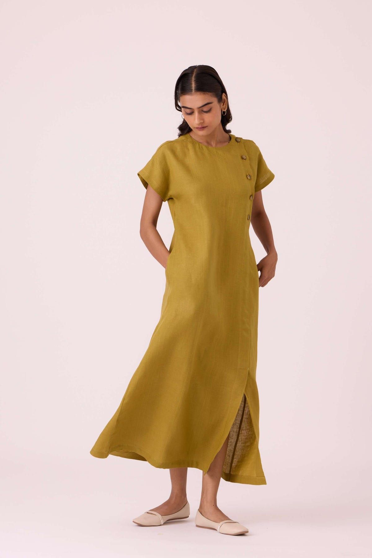 Liza Olive Linen Dress - image 10