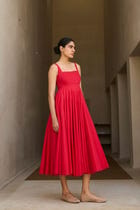 Manoor Red Organic Cotton Dress view 3