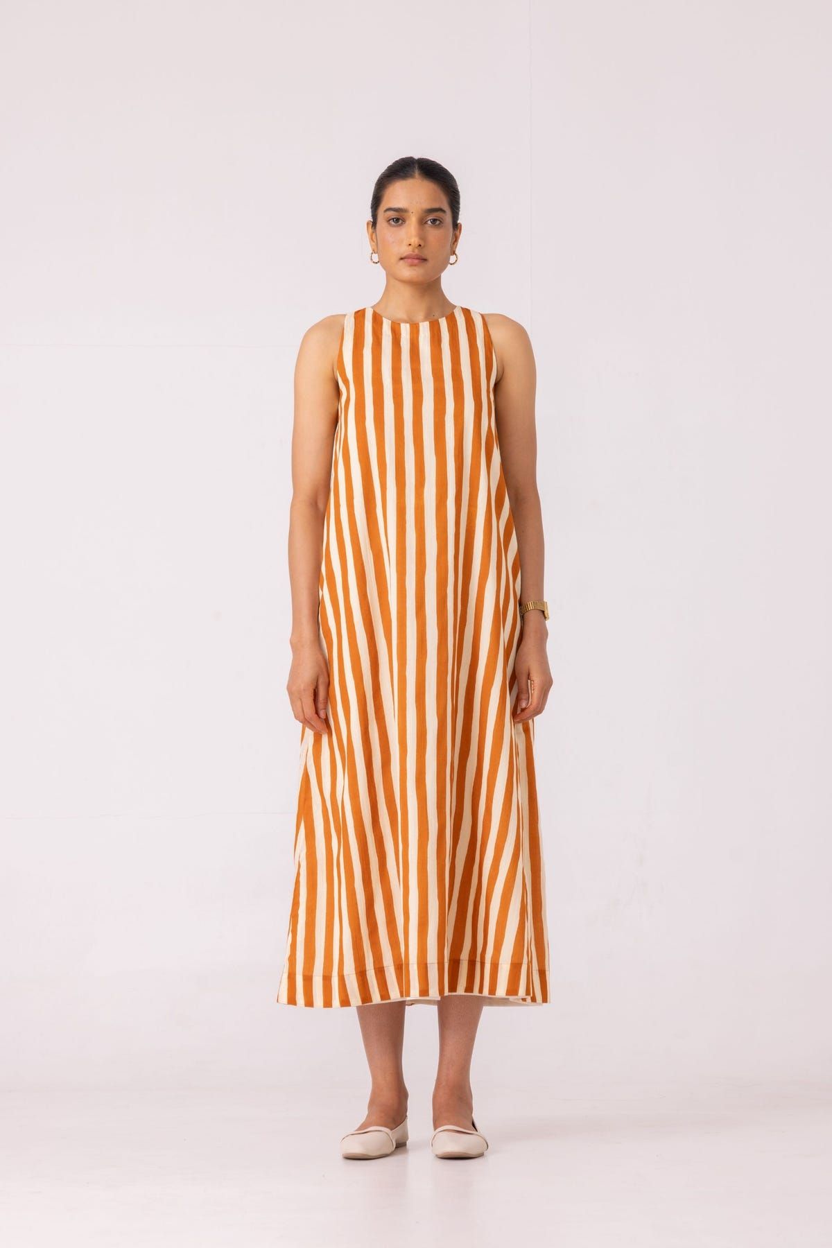 Amaran Rust Striped Midi Dress - image 1