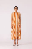 Amaran Rust Striped Midi Dress view 1
