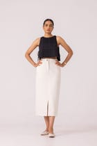 Roxanne Off White Handwoven Denim Skirt view 1
