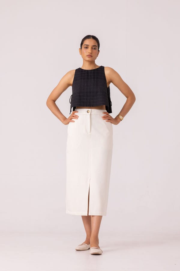The Summer House — Roxanne Off White Handwoven Denim Skirt