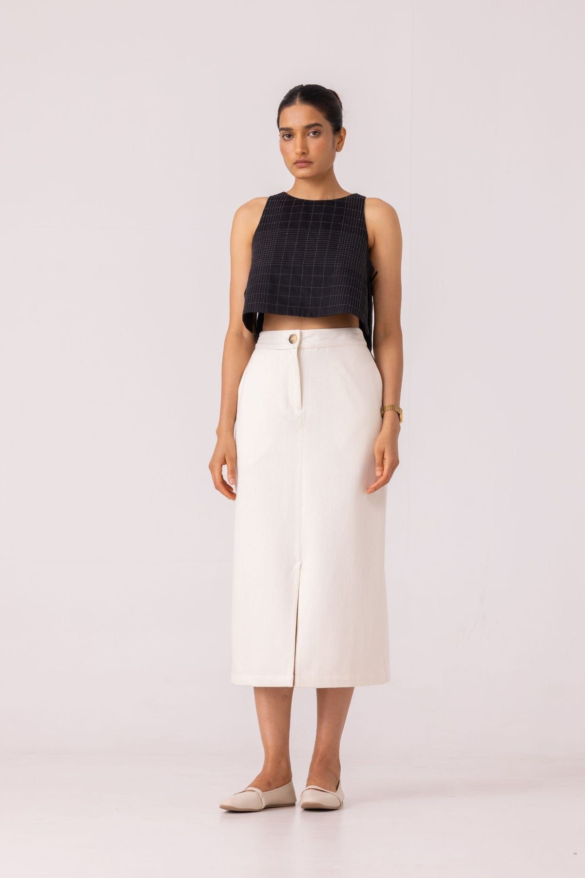 Roxanne Off White Handwoven Denim Skirt - image 3