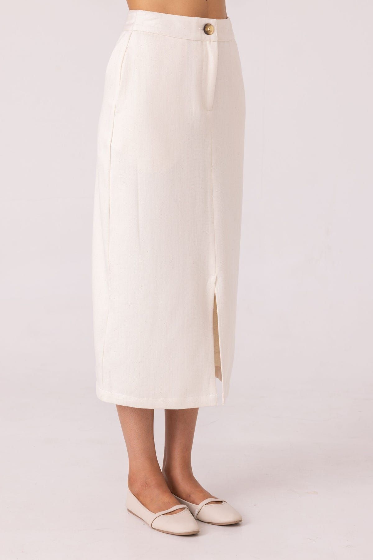 Roxanne Off White Handwoven Denim Skirt - image 4